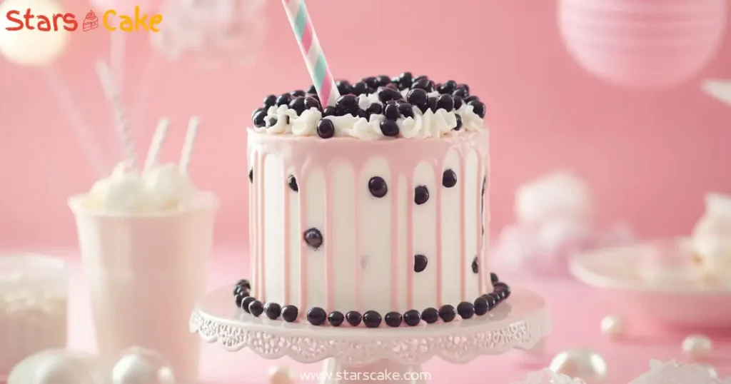 boba-cake-featured stars cake Boba cake decorated with fondant and tapioca pearls