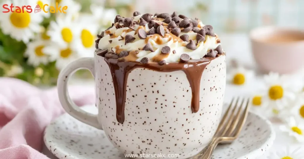 protein-mug-cake-served served protein mug cake with yogurt topping