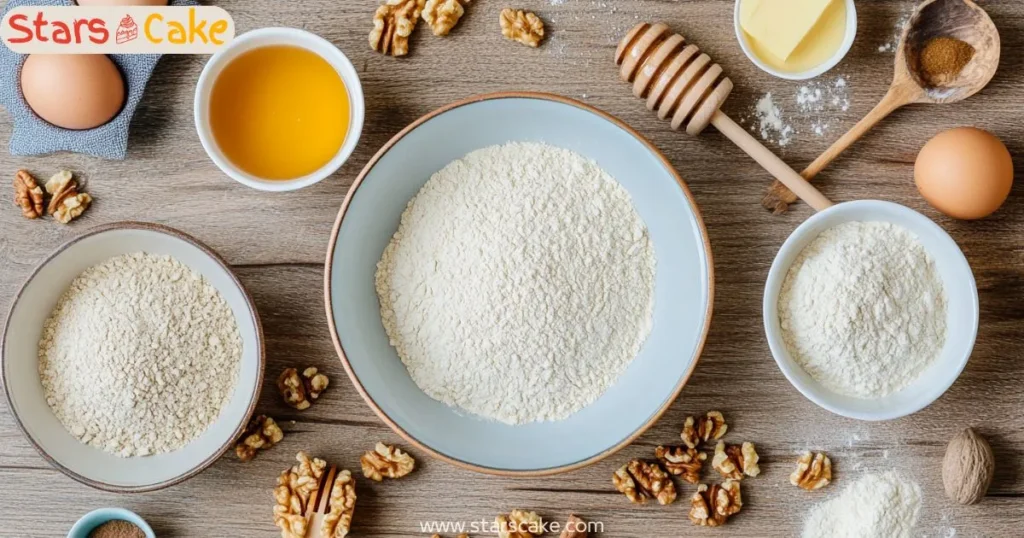 baklava cake ingredients Ingredients for baklava cake laid out