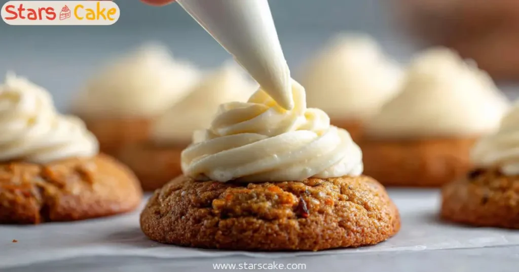 Frosting carrot cake cookies with cream cheese