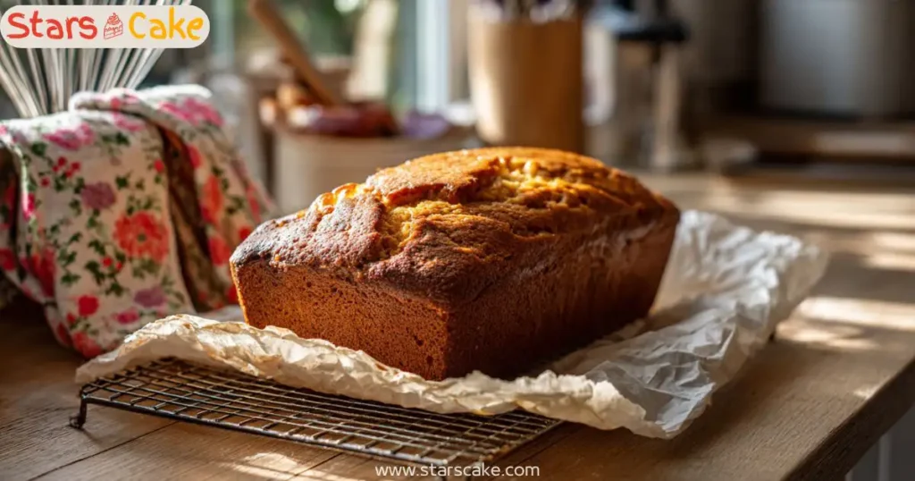 golden baked peanut butter jam loaf cake cooling