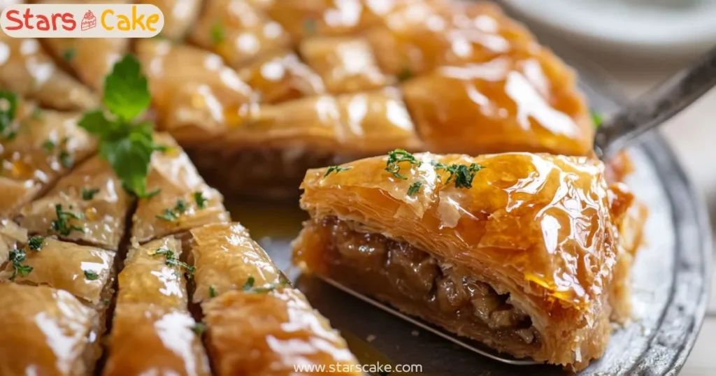 honey orange syrup baklava Pouring honey-orange syrup onto freshly baked baklava cake
