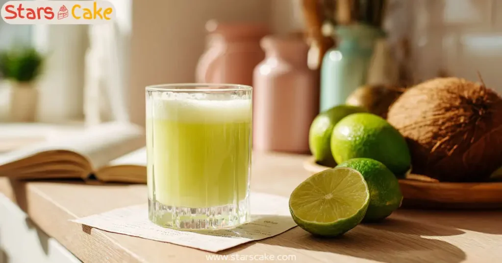 lime coconut drink recipe card Lime and coconut drink recipe card in kitchen setting