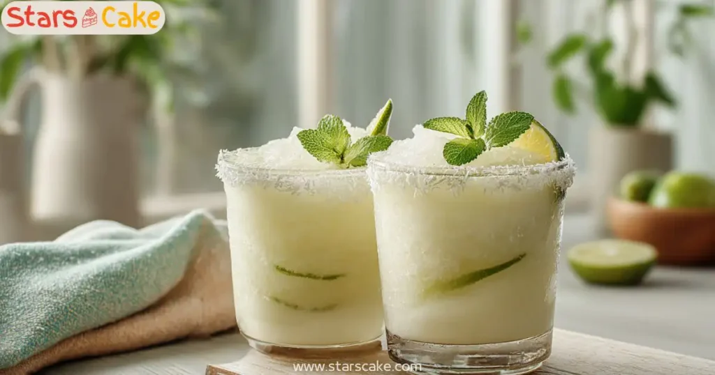 lime coconut drink serving Served lime and coconut drinks on kitchen counter