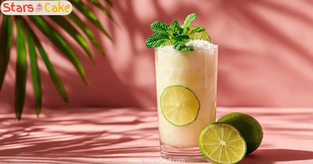 lime coconut drink stars cake Lime and coconut drink in glass with mint and lime garnish