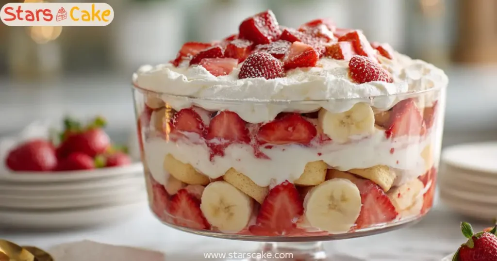 strawberry banana pudding trifle bowl strawberry banana pudding trifle with whipped cream, strawberries, and cookie layers