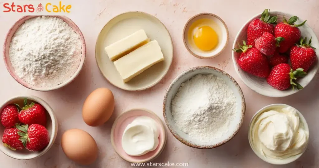 ingredients for strawberry cinnamon rolls laid out on a counter