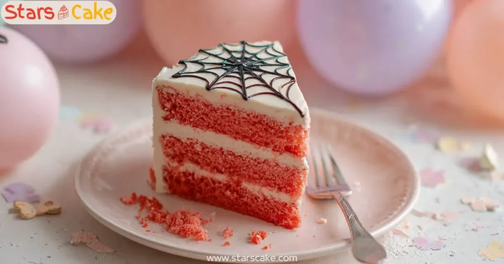 slice of Spider-Man cake on pastel plate