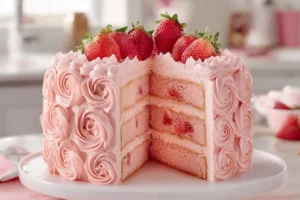 Homemade Strawberry Cake with Strawberry Frosting