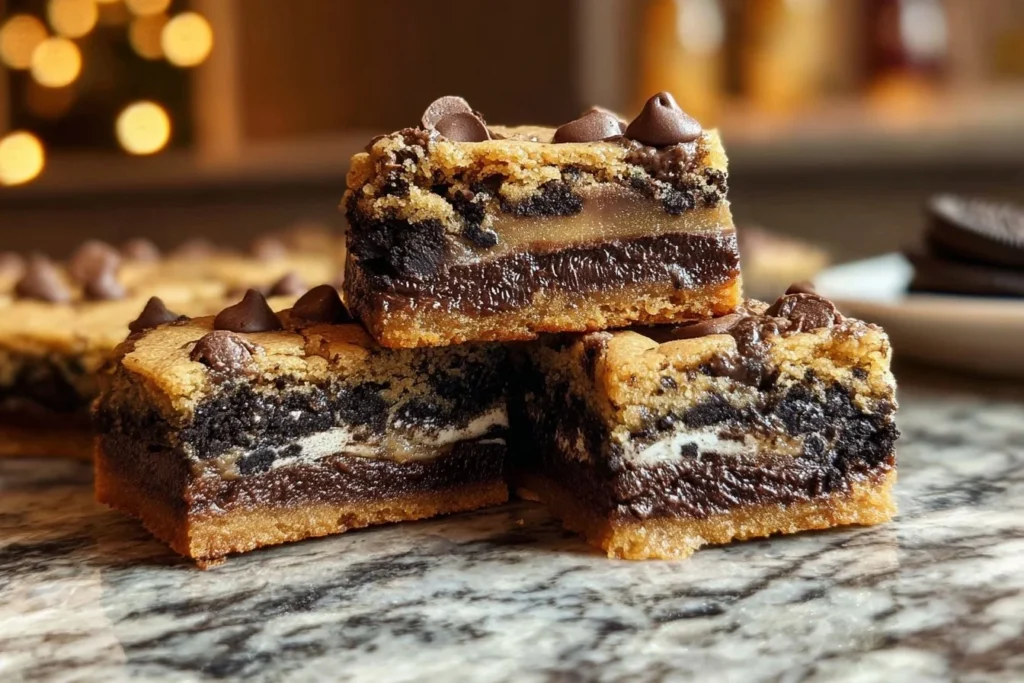 Deliciously layered slutty brownies with cookie dough and chocolate layers