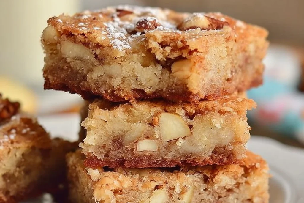 Homemade apple brownies with fresh apples and chocolate