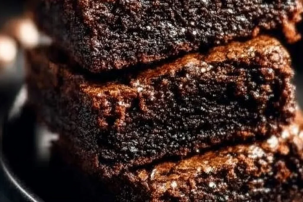 Best-ever 5 ingredient brownies on a plate with chocolate drizzle