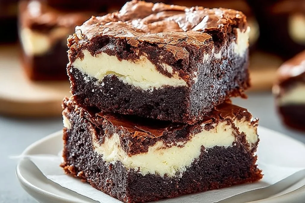 Delicious cheesecake brownies with creamy topping and chocolate base