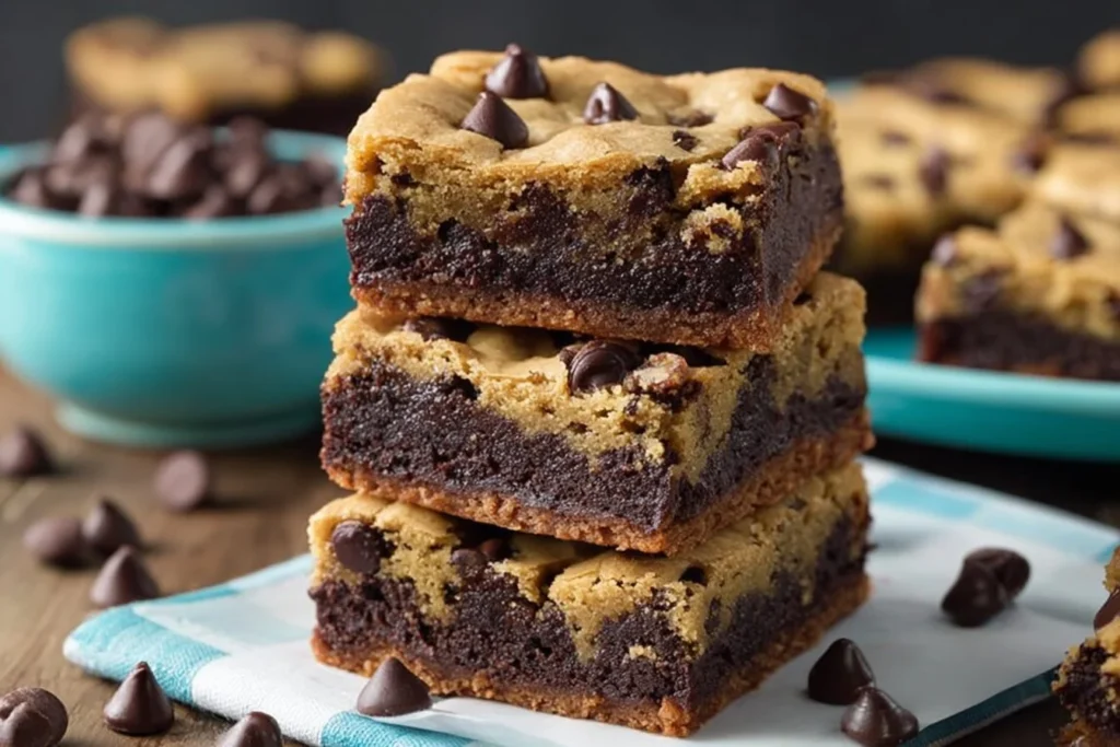 Delicious chocolate chip cookie brownies fresh from the oven