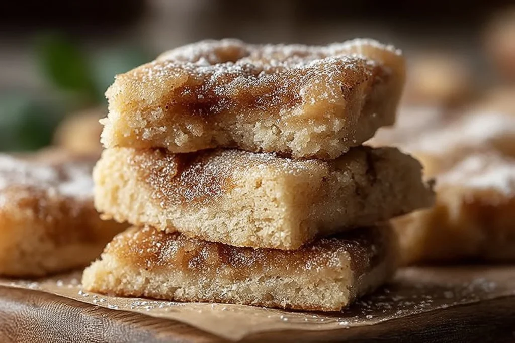Delicious cinnamon sugar blondies fresh out of the oven, topped with a sprinkle of cinnamon