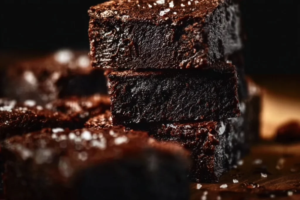 Delicious fudgy brown butter brownies on a rustic table