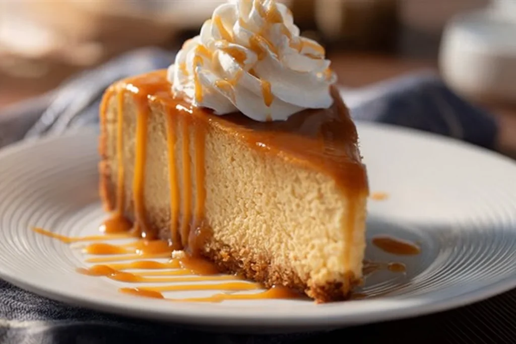 Delicious pumpkin cheesecake made without a water bath, topped with whipped cream.