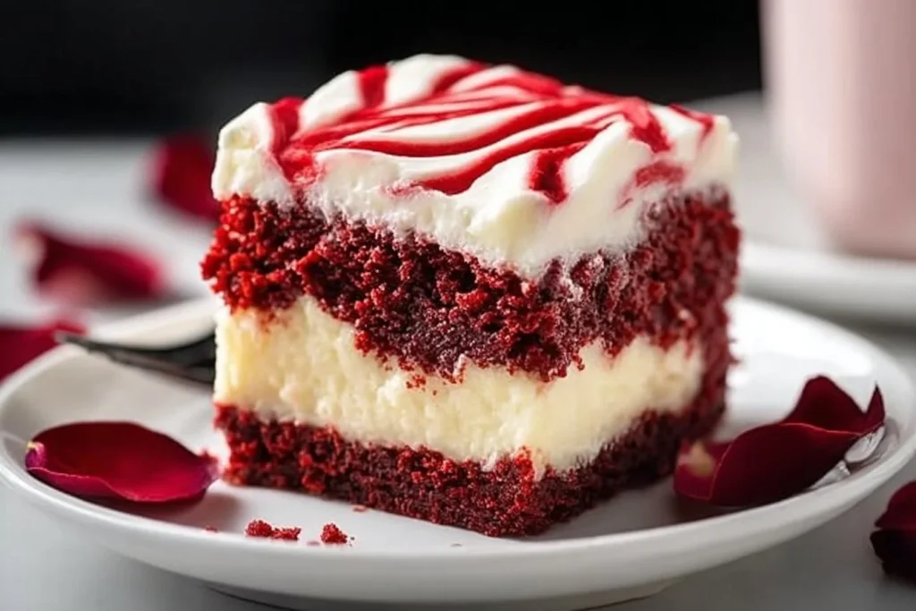 Delicious red velvet cheesecake brownies topped with cream cheese frosting