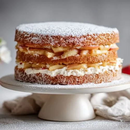 traditional apple stack cake layered with spiced apple filling and powdered sugar