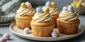 Cute Easter Spring Cupcakes with Mini Egg Decorations