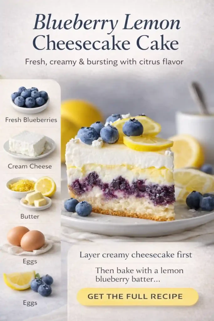 Blueberry Lemon Cheesecake Cake – Creamy Citrus Dessert blueberry lemon cheesecake cake slice with creamy layers fresh blueberries and lemon slices