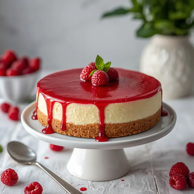 Creamy Cheesecake with Raspberry Topping for Dessert Nights Creamy Cheesecake with Raspberry Topping for Dessert Nights
