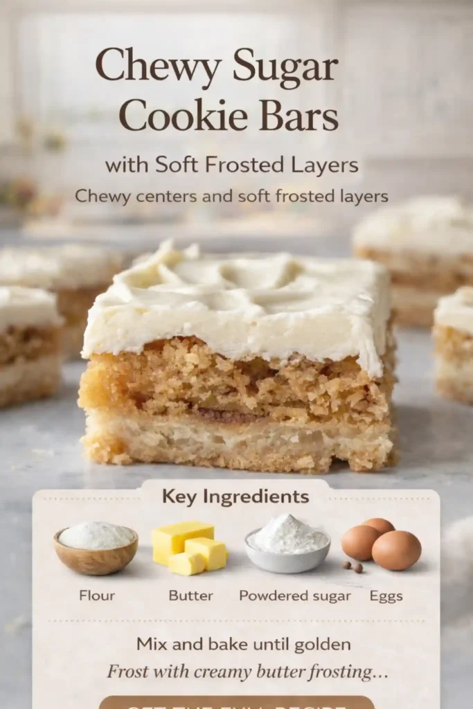 Chewy Sugar Cookie Bars with Soft Frosted Layers chewy sugar cookie bars with thick creamy frosting layers and soft golden base