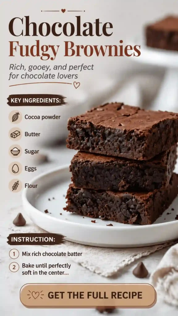 Chocolate Fudgy Brownies – Rich Gooey Homemade Recipe chocolate fudgy brownies stacked with rich gooey texture and cocoa ingredients on plate