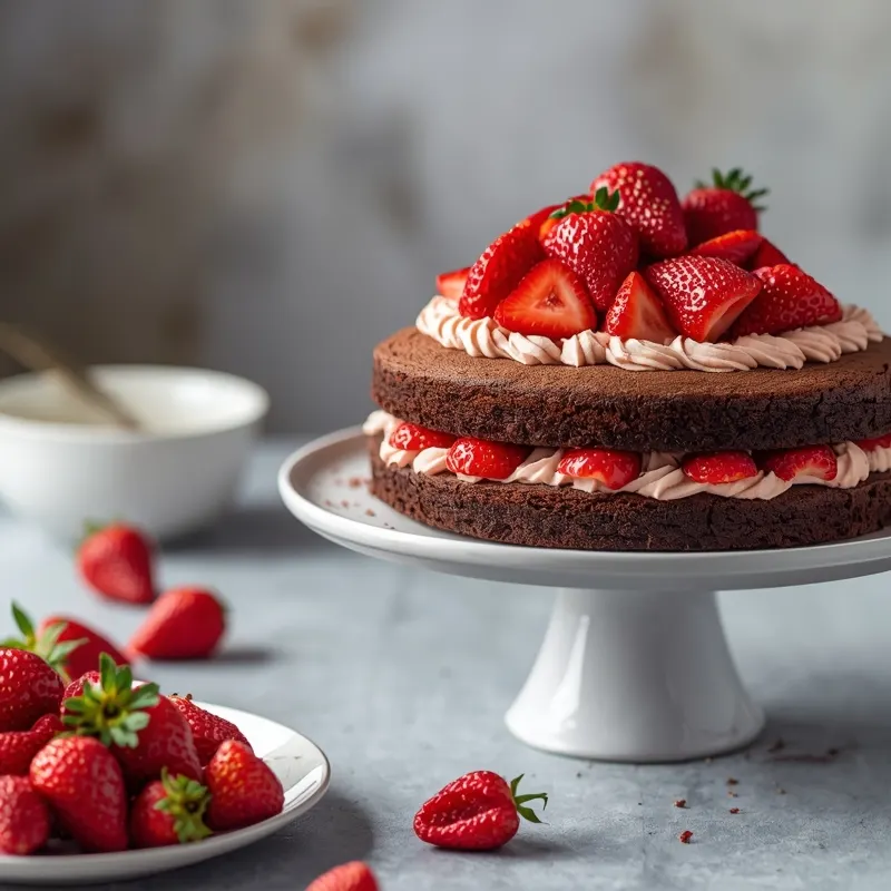 Chocolate Strawberry Cream Cake with Creamy Layers Chocolate Strawberry Cream Cake with Creamy Layers