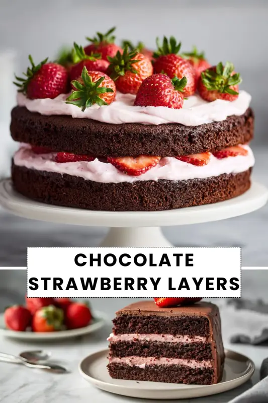 Chocolate Strawberry Layer Cake – Rich, Creamy & Fresh Chocolate strawberry layer cake with fresh strawberries and creamy frosting between moist chocolate layers