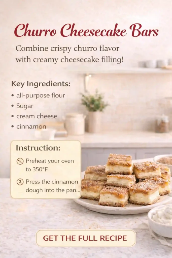 Churro Cheesecake Bars – Easy Cinnamon Dessert Recipe churro cheesecake bars with cinnamon sugar topping and creamy layers