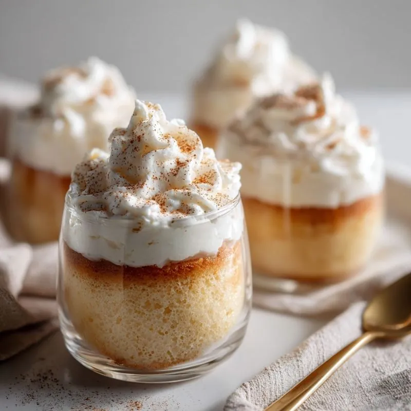 Cinnamon Dessert Cups with Whipped Cream – Easy Mini Treats soft sponge dessert cups topped with whipped cream and cinnamon served in glass jars