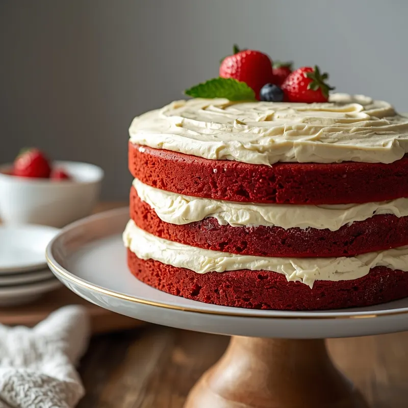 Classic Red Velvet Cake with Creamy Frosted Layers