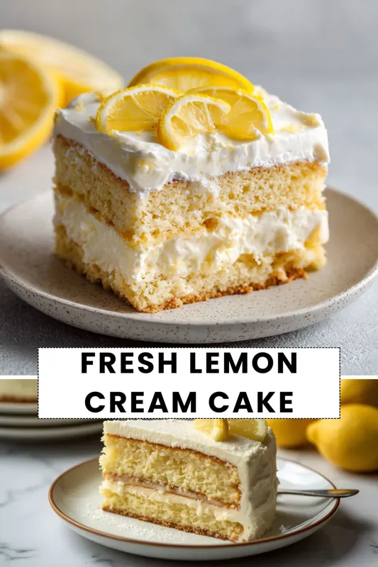 Fresh Lemon Cream Cake – Light & Fluffy Citrus Dessert fresh lemon cream cake with layered sponge and whipped frosting topped with lemon slices