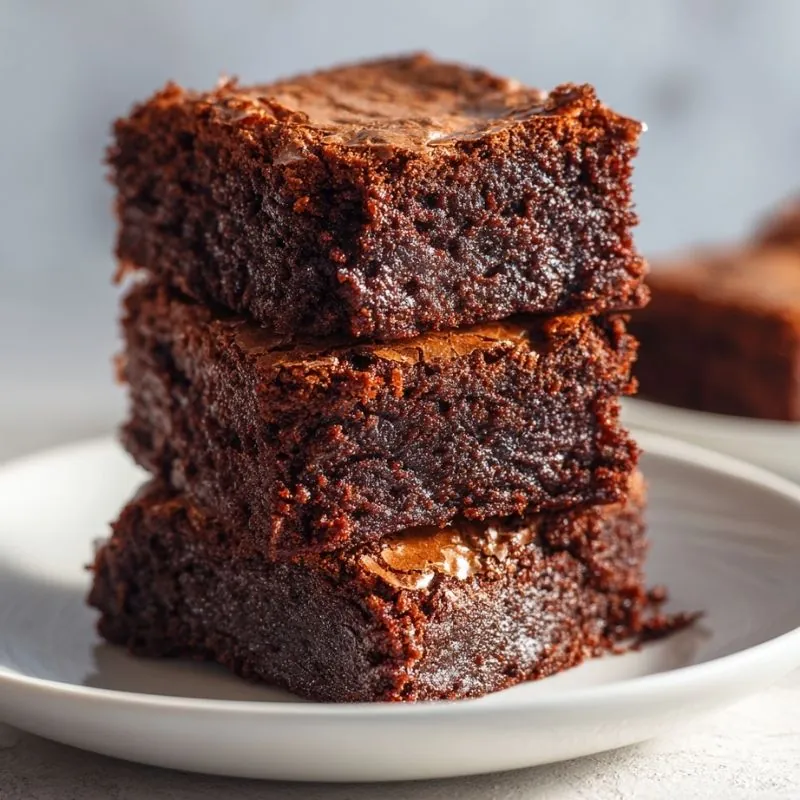 fudgy chocolate brownie stack with dense texture and glossy top