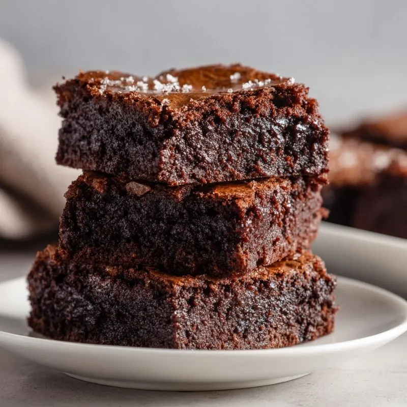 gooey chocolate brownies stacked with moist center and crackly top
