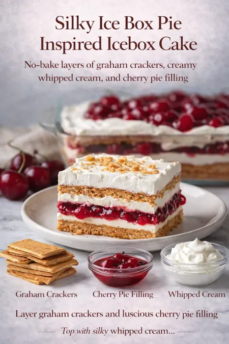cherry icebox cake with graham crackers whipped cream and cherry layers