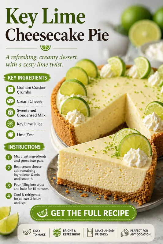 Key Lime Cheesecake Pie – Creamy & Refreshing Dessert Recipe key lime cheesecake pie with creamy filling graham cracker crust and fresh lime slices