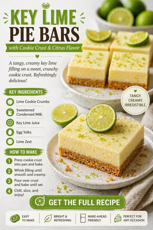 Key Lime Pie Bars – Tangy & Creamy Citrus Dessert key lime pie bars with creamy filling cookie crust and fresh lime slices on top