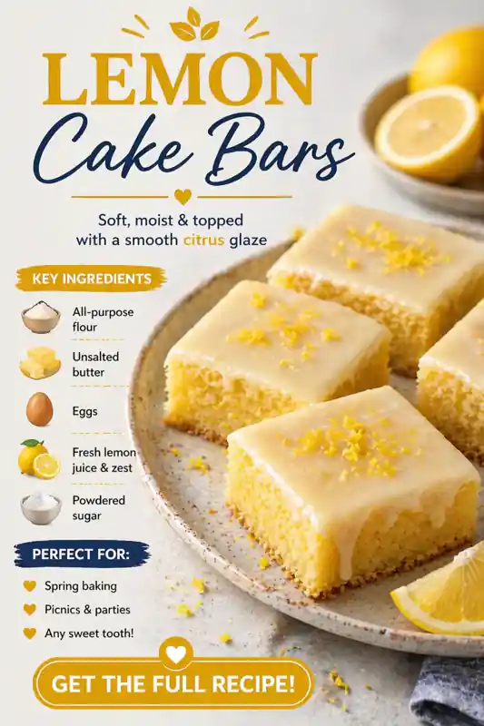 lemon cake bars with glaze topped with lemon zest soft moist citrus dessert squares