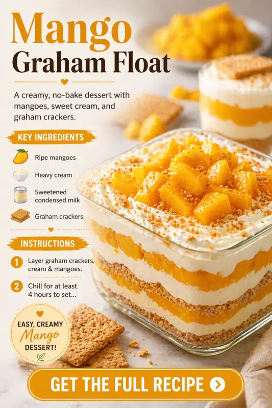 mango graham float dessert with layers of cream mango and graham crackers no bake