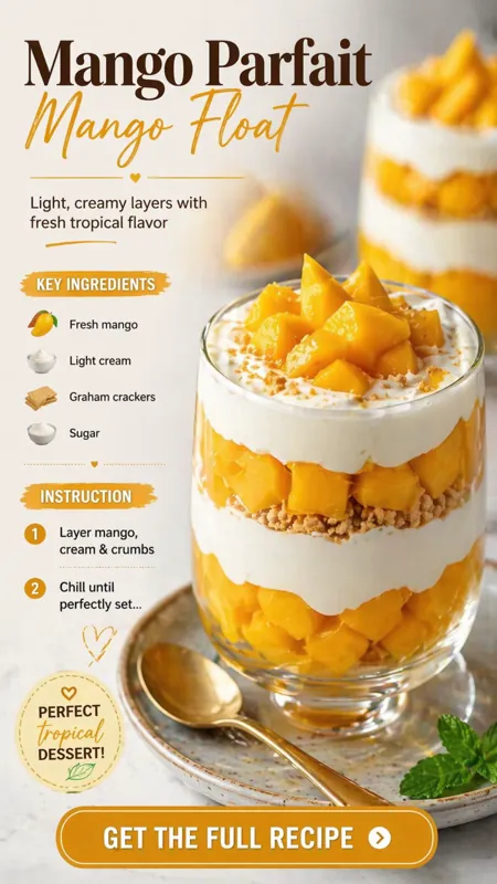 mango parfait with cream layers fresh mango chunks graham crumbs tropical dessert