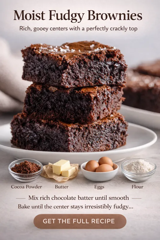 moist fudgy brownies with gooey center and crackly chocolate top