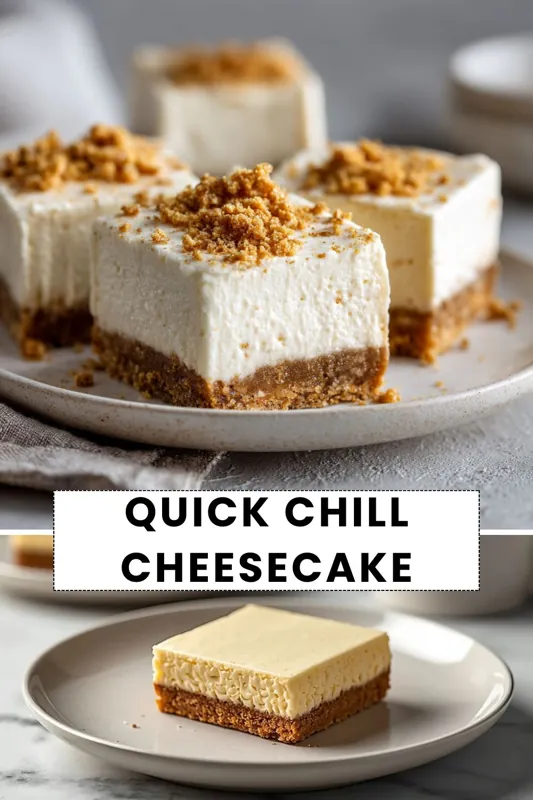 Quick Chill Cheesecake Bars – No-Bake Easy Creamy Dessert quick chill cheesecake bars with creamy filling and crumb crust served on plate