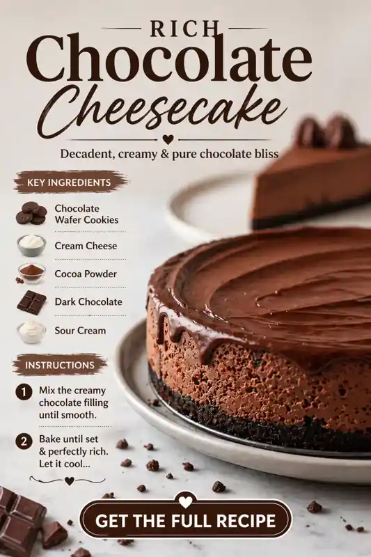 Rich Chocolate Cheesecake (Decadent & Creamy Dessert) rich chocolate cheesecake with smooth ganache topping and creamy texture