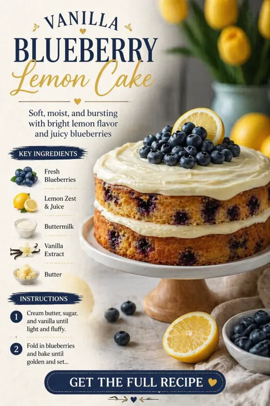 vanilla blueberry lemon cake with fresh blueberries lemon slices and creamy frosting