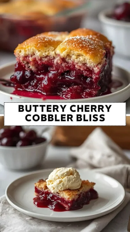 Buttery Cherry Cobbler Bliss Recipe for Easy Homemade Desserts Buttery cherry cobbler topped with vanilla ice cream and rich cherry filling