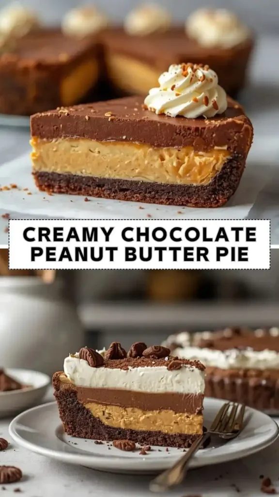 Creamy Chocolate Peanut Butter Pie with Rich Chocolate Layers Creamy chocolate peanut butter pie with rich chocolate ganache, peanut butter filling, and chocolate cookie crust