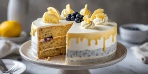 Beautiful Lemon Blueberry Layer Cake with Bakery Style Decorations