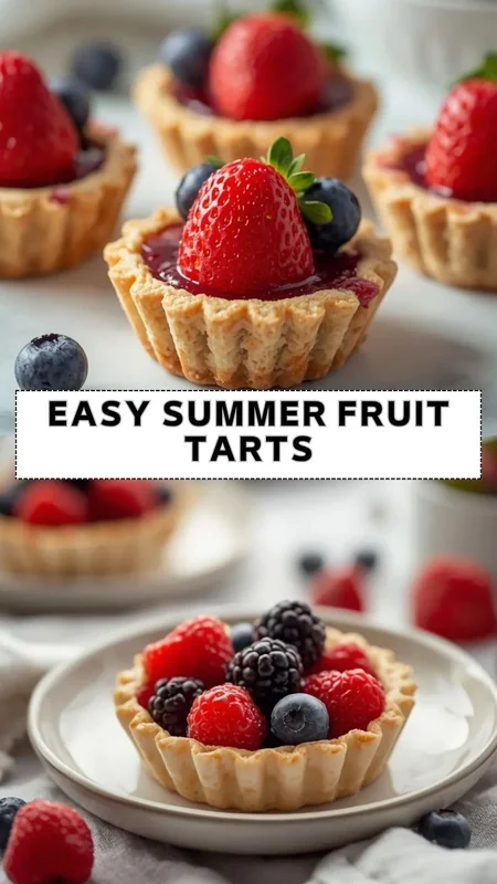Easy summer fruit tarts topped with strawberries, blueberries, raspberries, and blackberries